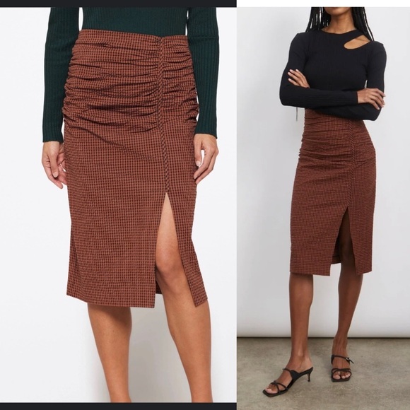 NWOT Rails(188$) Luci Russet Gingham Midi Skirt Side Slit Seersucker, XS - Picture 1 of 15